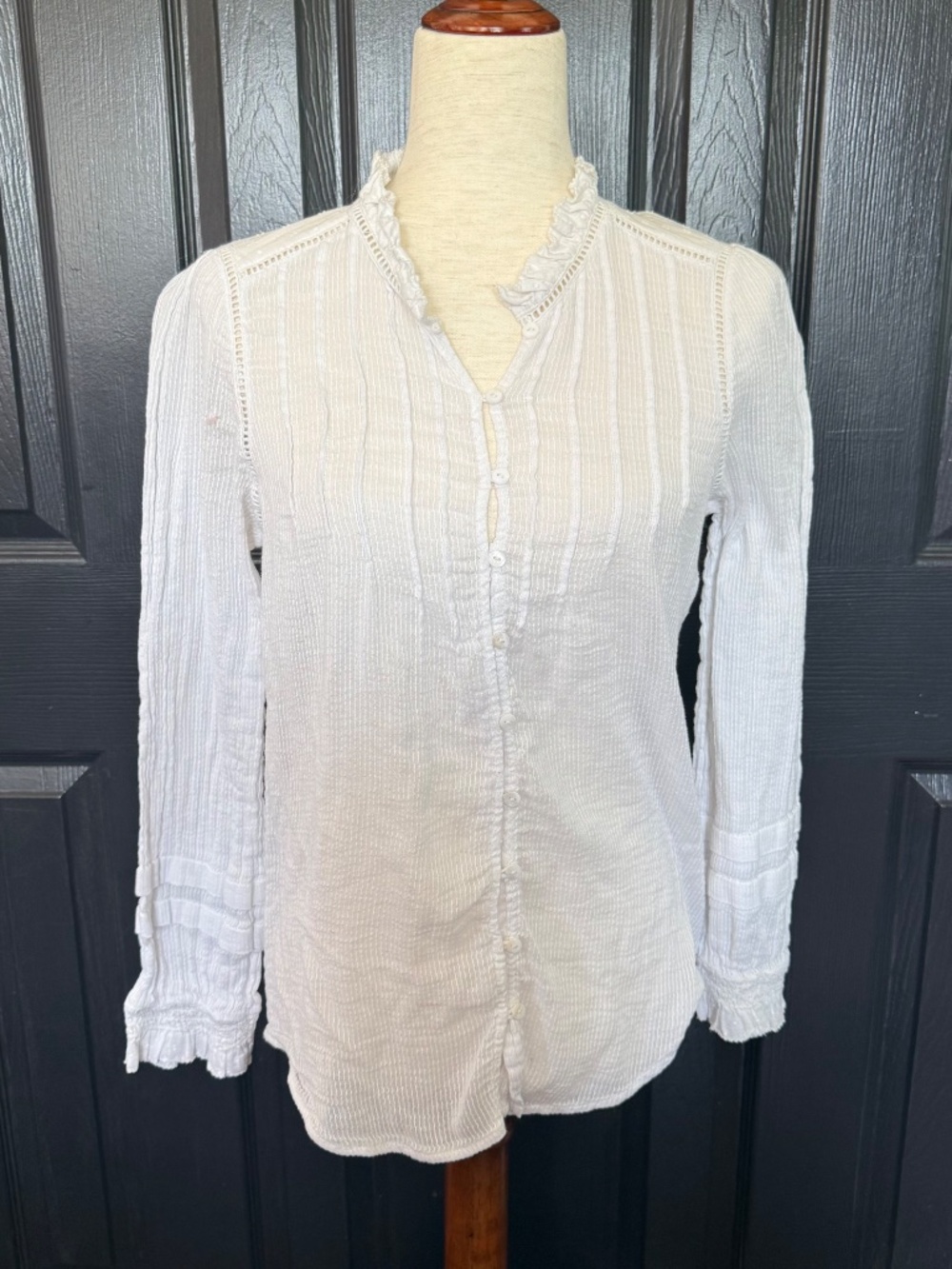 Faherty Willa Top Organic cotton white bohemian peasant blouse - Picture 6 of 14